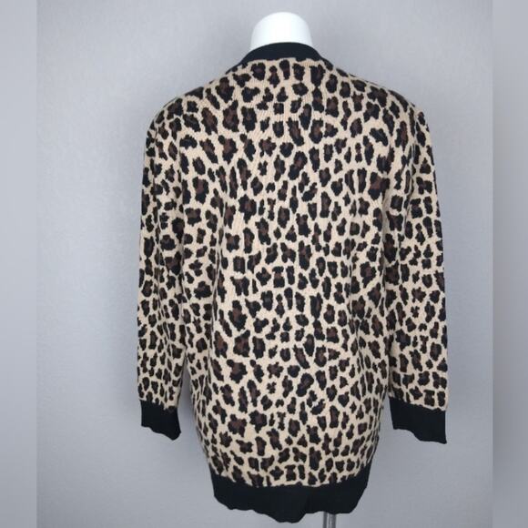 alice + olivia Bradford Grandpa Leopard Wool Blend Cardigan Sweater Size Medium - Picture 3 of 16